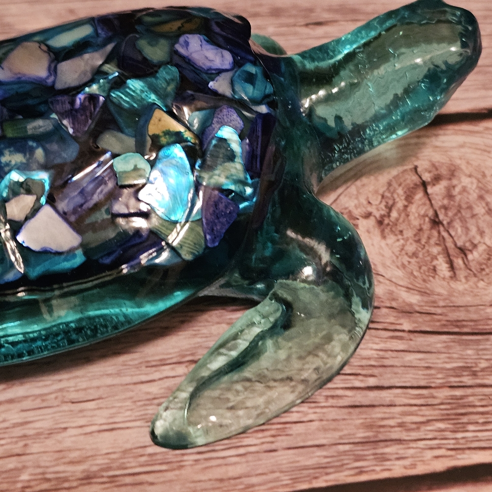 Handcrafted Resin Sea Turtle Sculpture - Blue and Green - Picture 5 of 10
